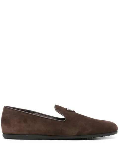 Prada triangle-logo suede loafers