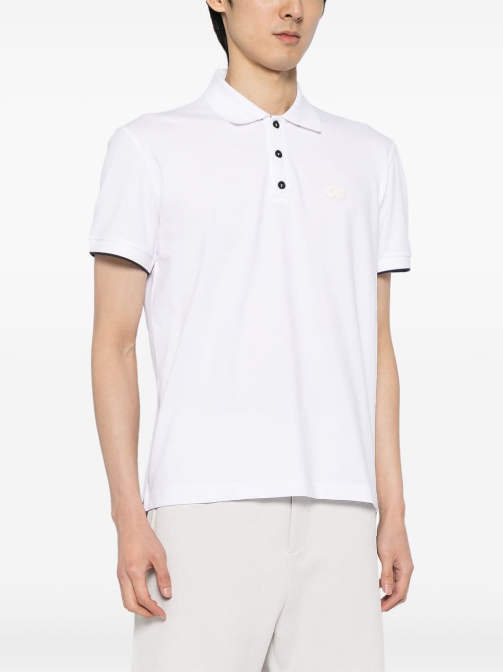Shop Alpha Tauri Logo-appliqué Piqué Polo Shirt In White