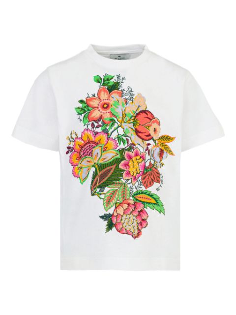 ETRO KIDS t-shirt en coton à fleurs brodées