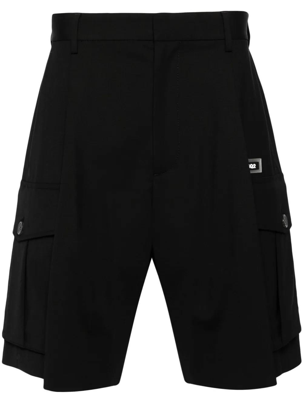 Dsquared2 Pleated Virgin Wool Cargo Shorts In Black