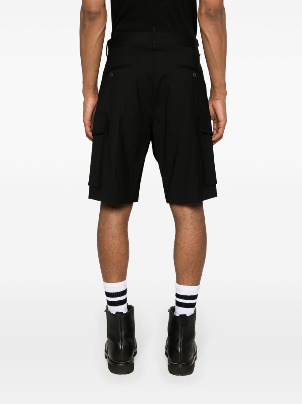 Shop Dsquared2 Pleated Virgin Wool Cargo Shorts In Black