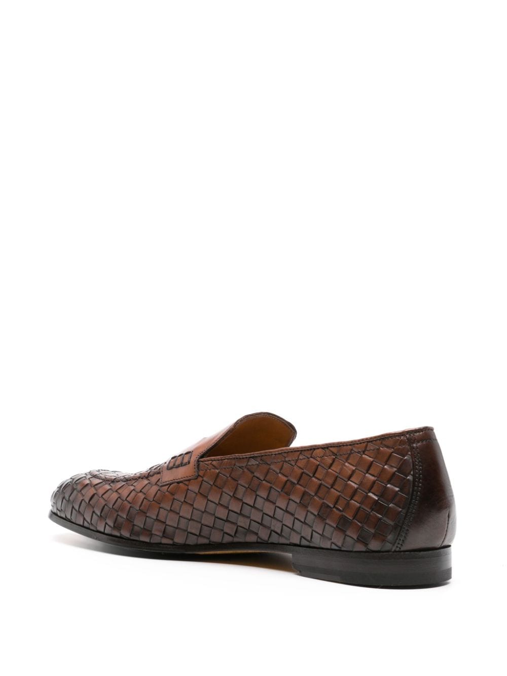 Shop Doucal's Penny-slot Woven Leather Loafers In Brown