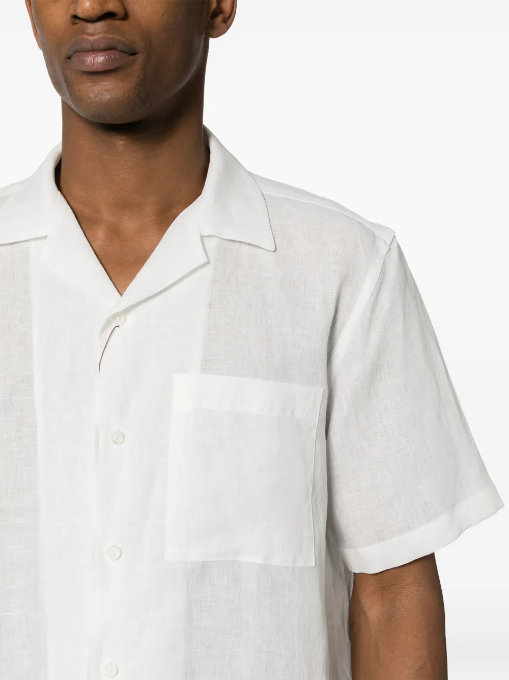 Canali Linen Notched-collar Shirt In White