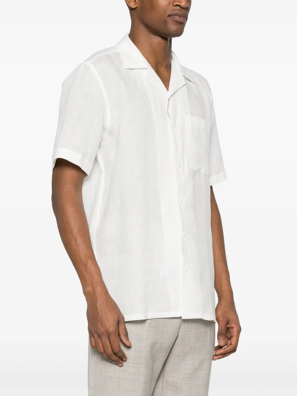Canali Linen Notched-collar Shirt In White