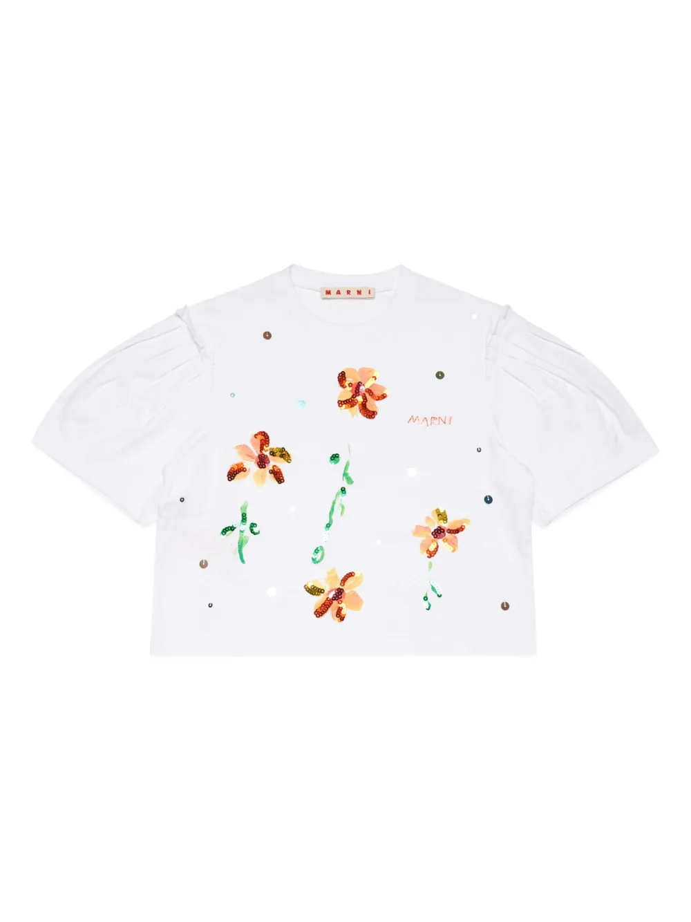 Marni Kids' 花卉印花棉t恤 In White