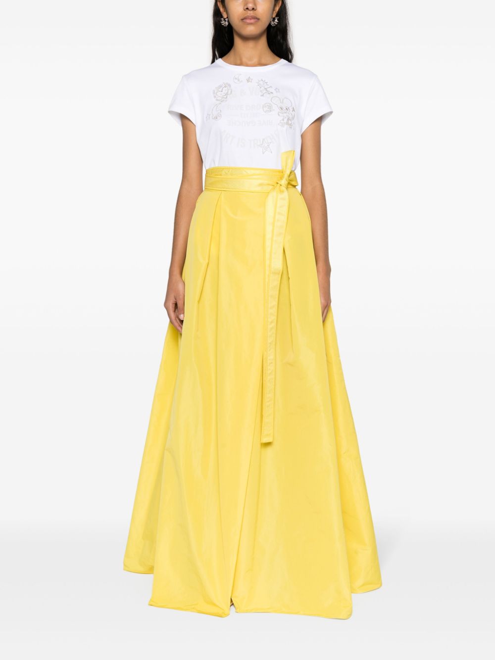 Shop Pinko Belted Taffeta Maxi Skirt In Yellow