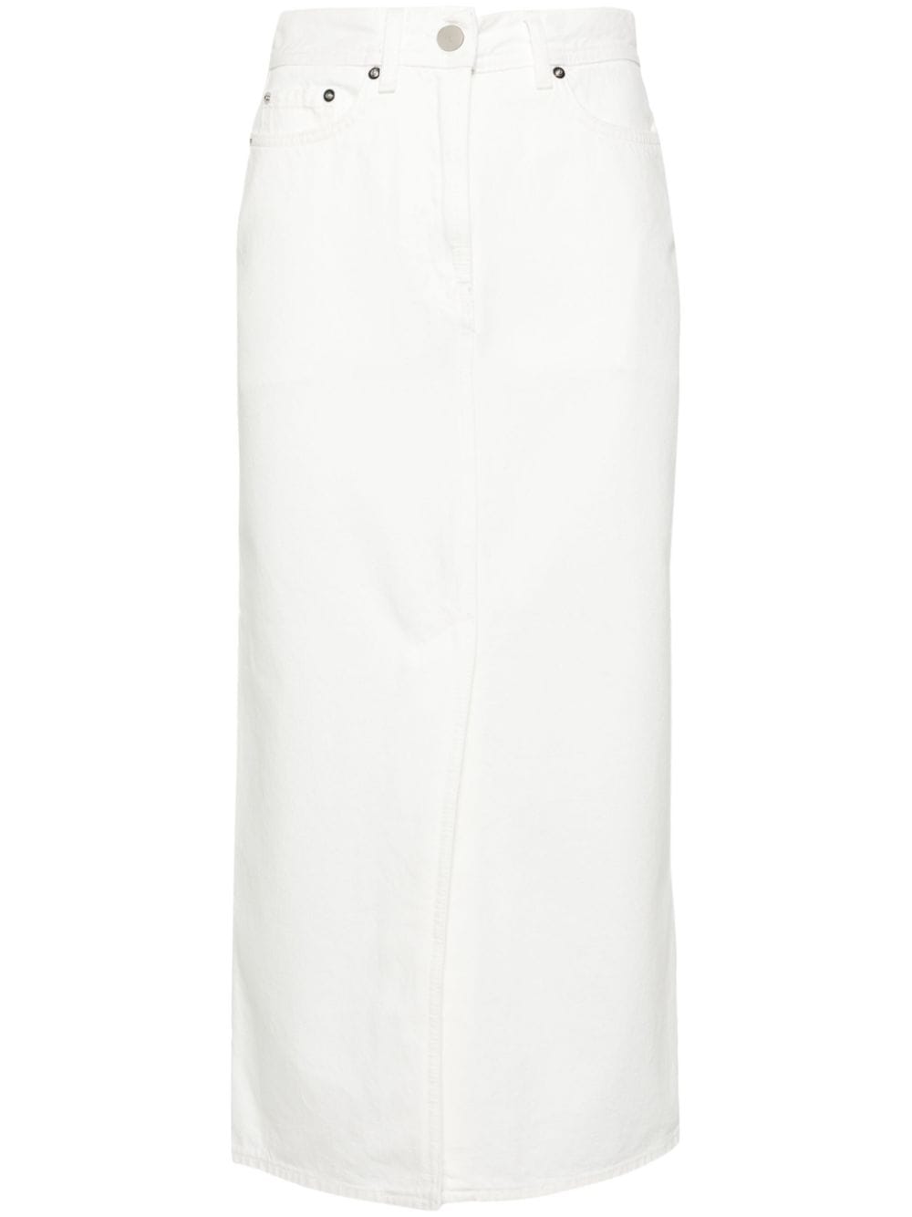 Shop Loulou Studio Straight Denim Midi Skirt In White