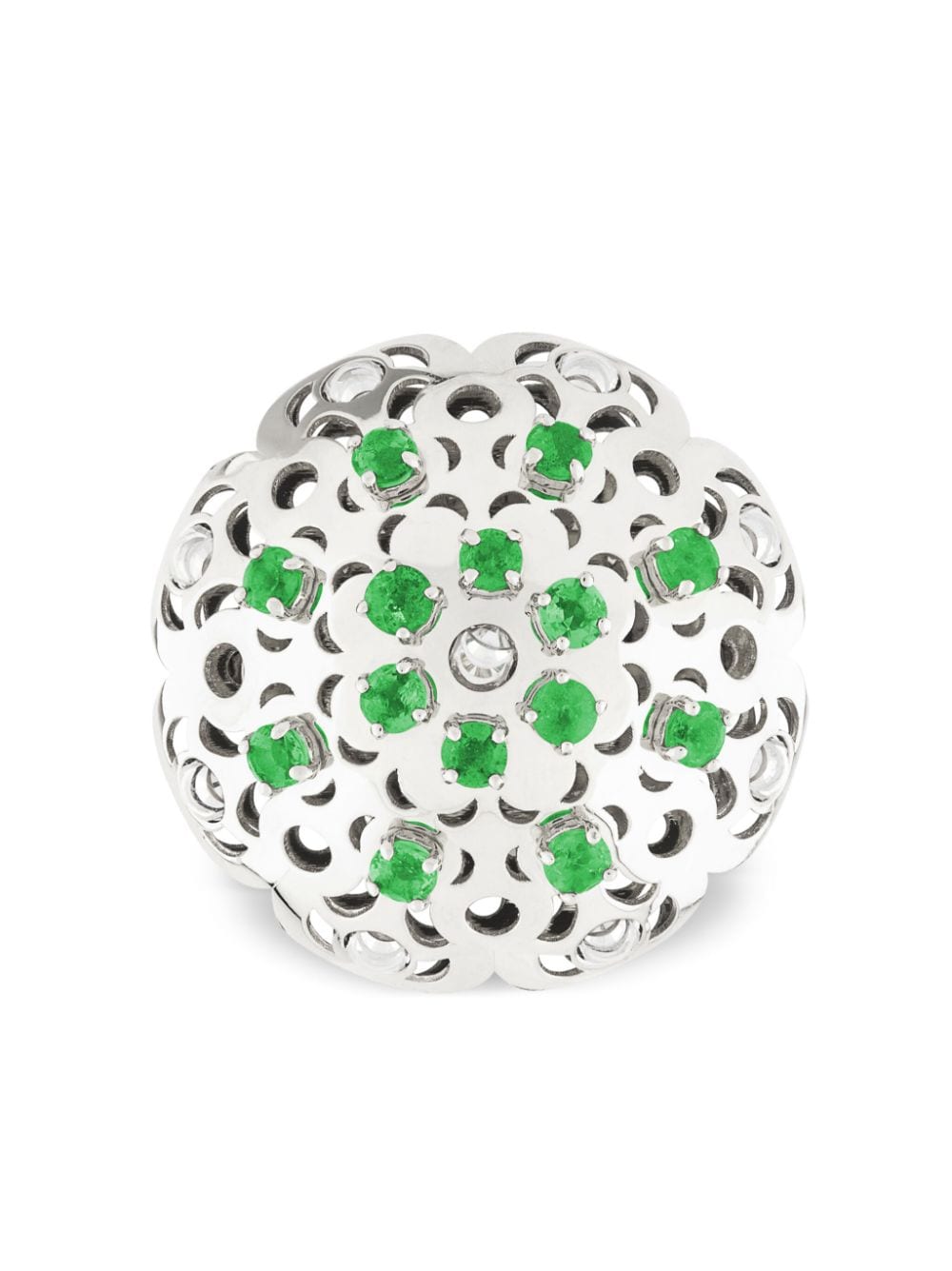 Officina Bernardi 18kt White Gold Large Damasco Emerald Ring In Silver