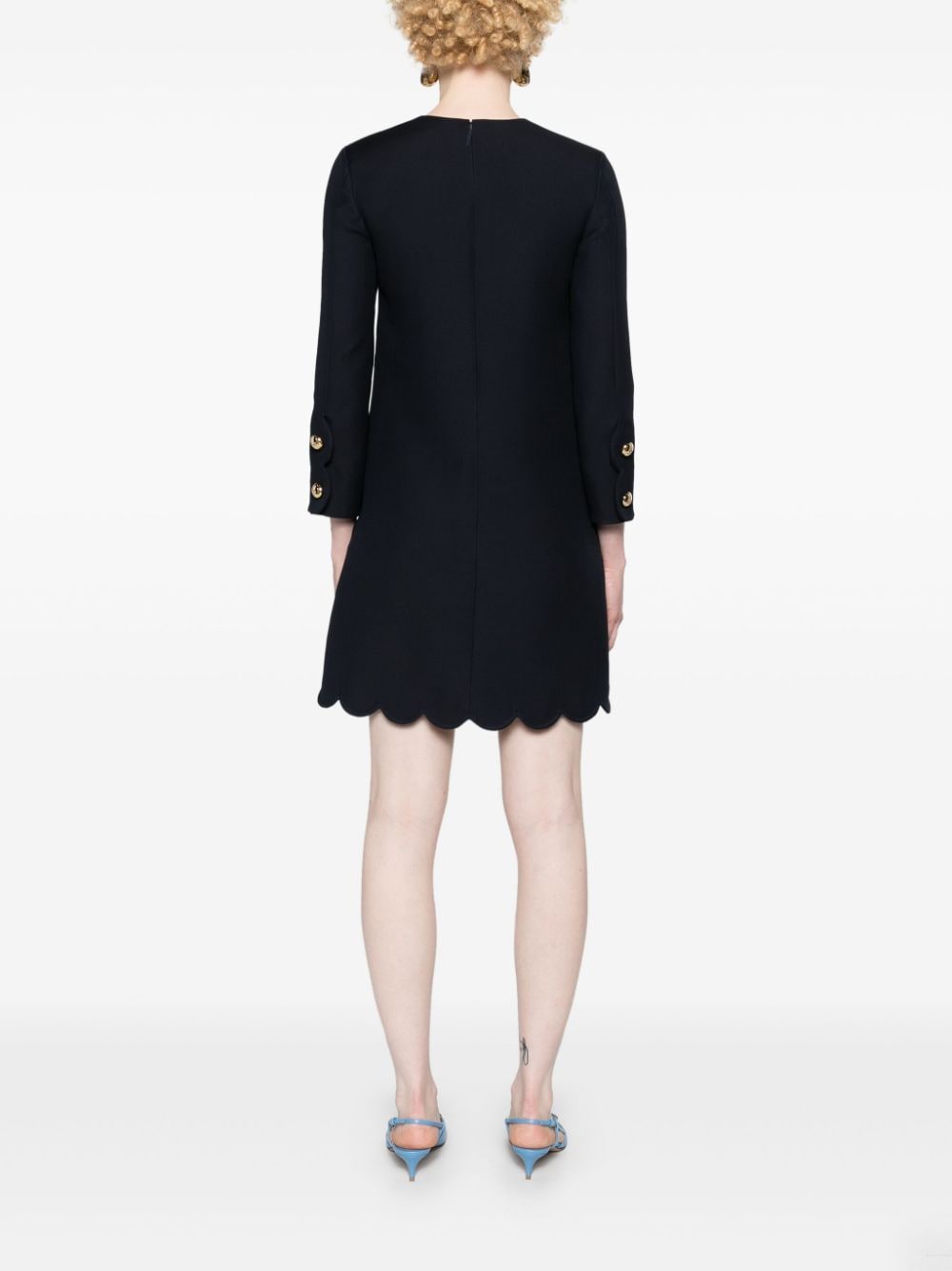 Shop Valentino Virgin Wool-blend Shift Minidress In Blue