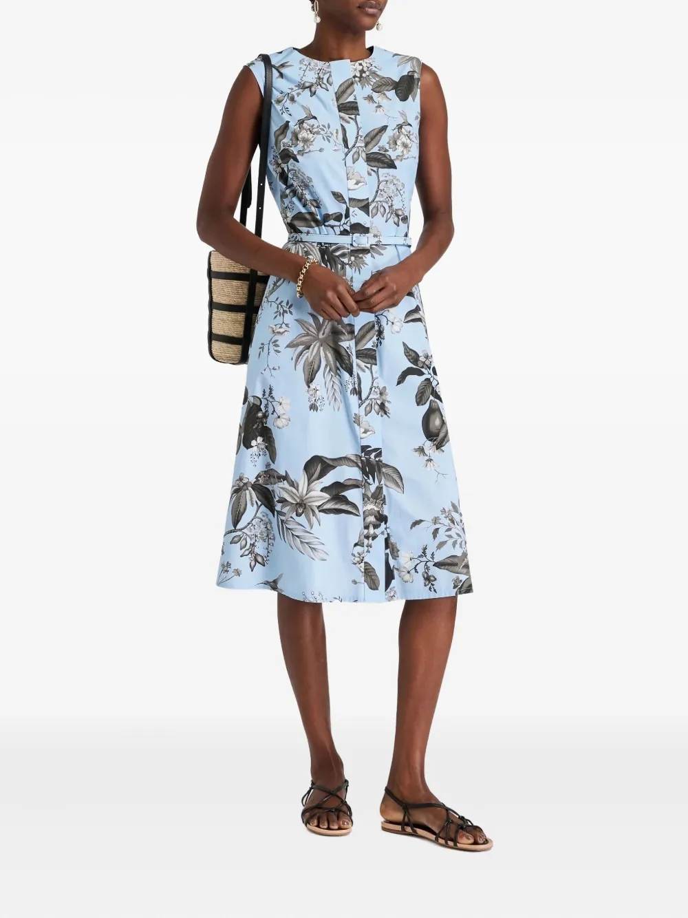 Oscar de la Renta floral belted shirt midi dress - Blauw