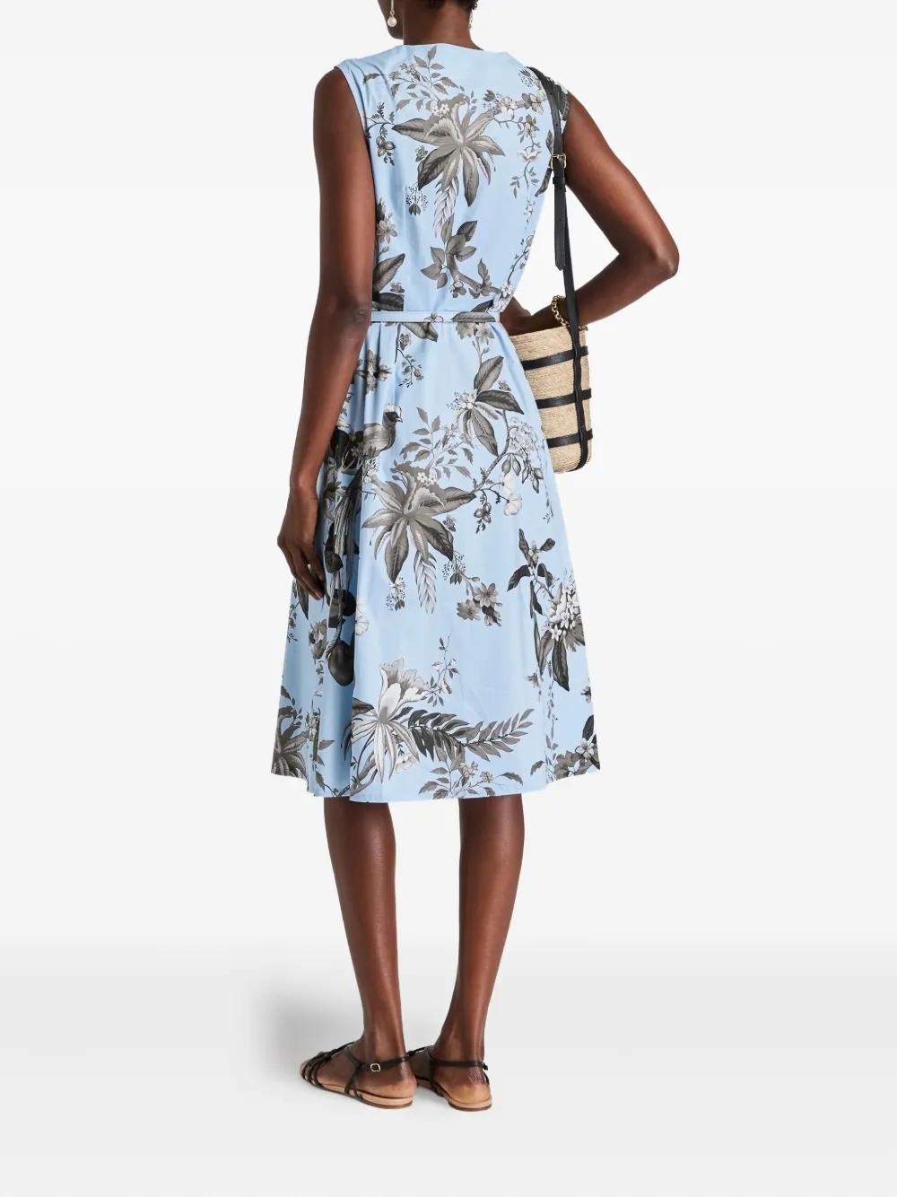 Oscar de la Renta Blousejurk met bloemenceintuur Blauw