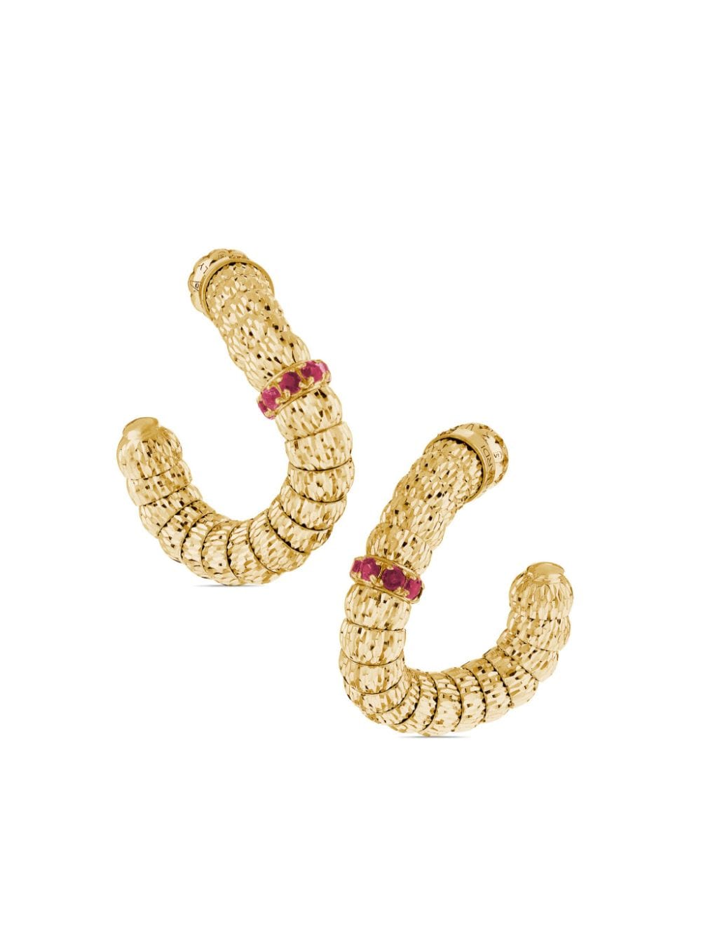 Shop Officina Bernardi 18kt Yellow Gold Enigma Ruby Hoop Earrings