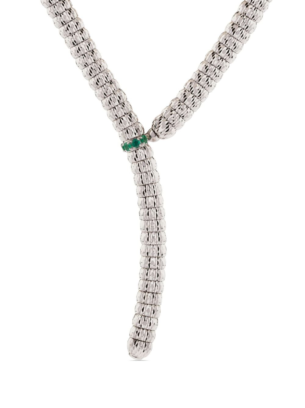 Shop Officina Bernardi 18kt White Gold Enigma Y Emerald And Diamond Necklace In Silver