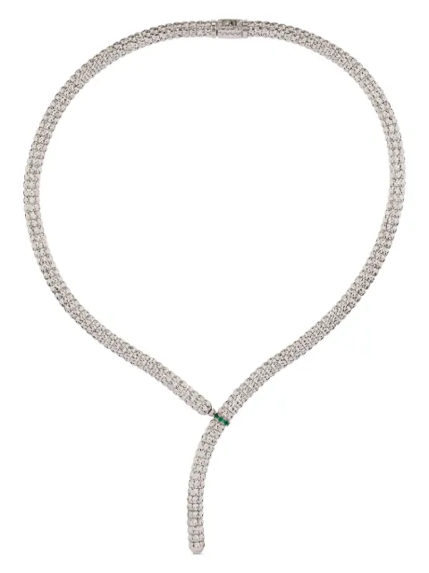 Officina Bernardi 18kt white gold Enigma Y emerald and diamond necklace