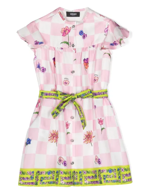 Versace Kids Blossom-print silk shirt dress