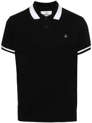 【送料&関税込】Vivienne Westwood Black Polo Shirt With Cont Men's Black Vivienne Westwood Contrasting White Collar Polo