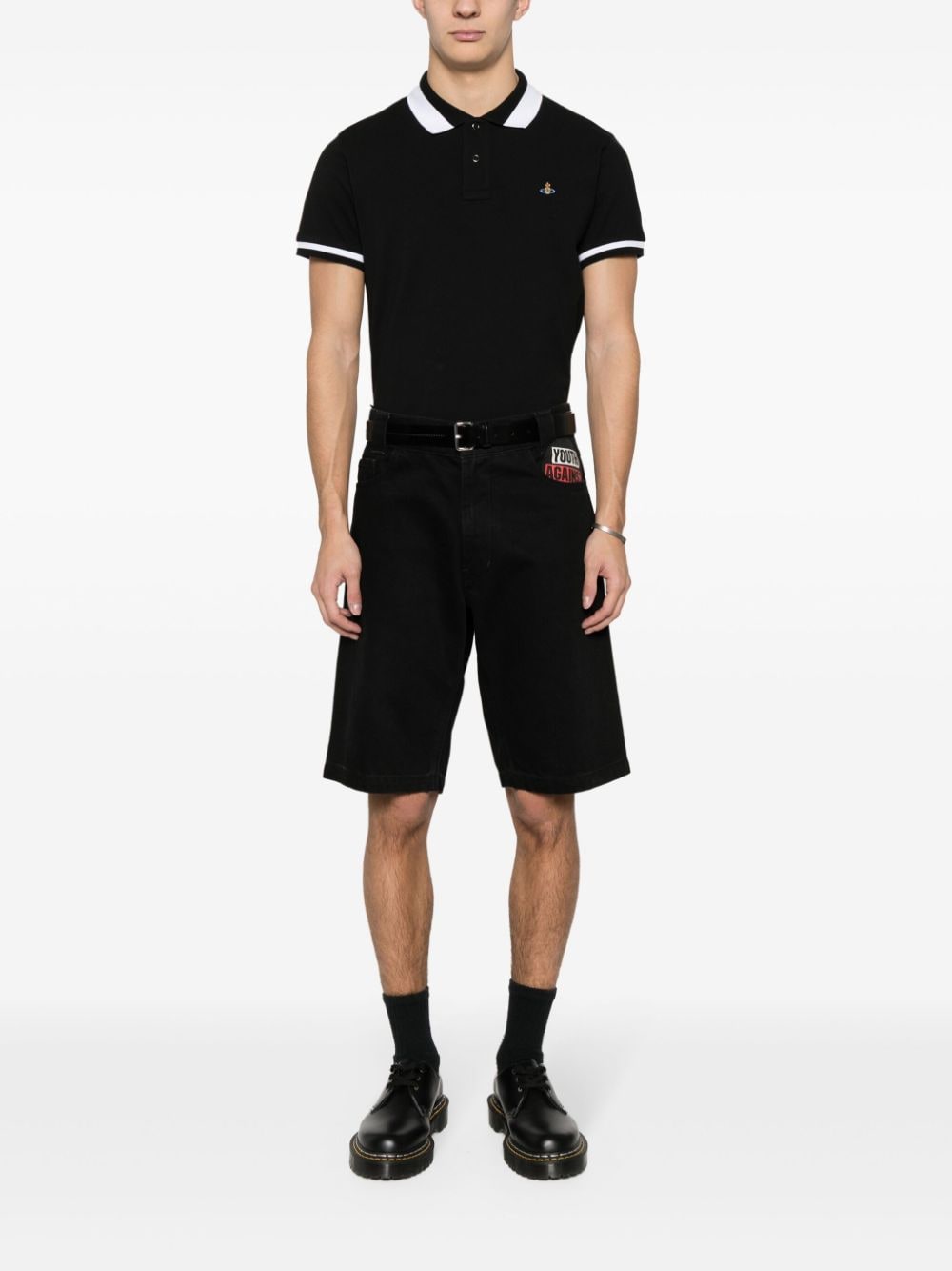 Shop Vivienne Westwood Embroidered-orb Cotton Polo Shirt In 黑色