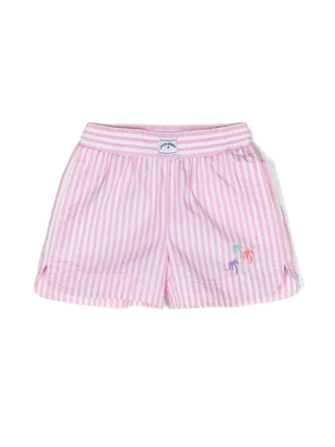 Palm Angels Kids 3 Palms-embroidered striped shorts