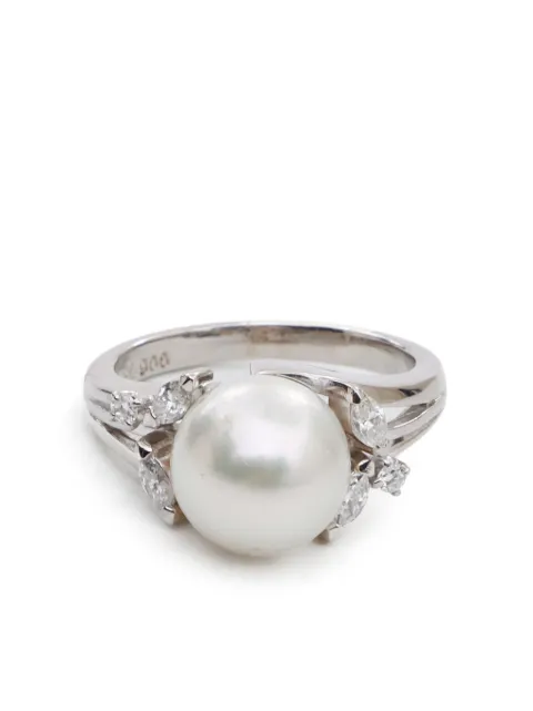 Mikimoto pre-owned platinum pearl and diamond ring