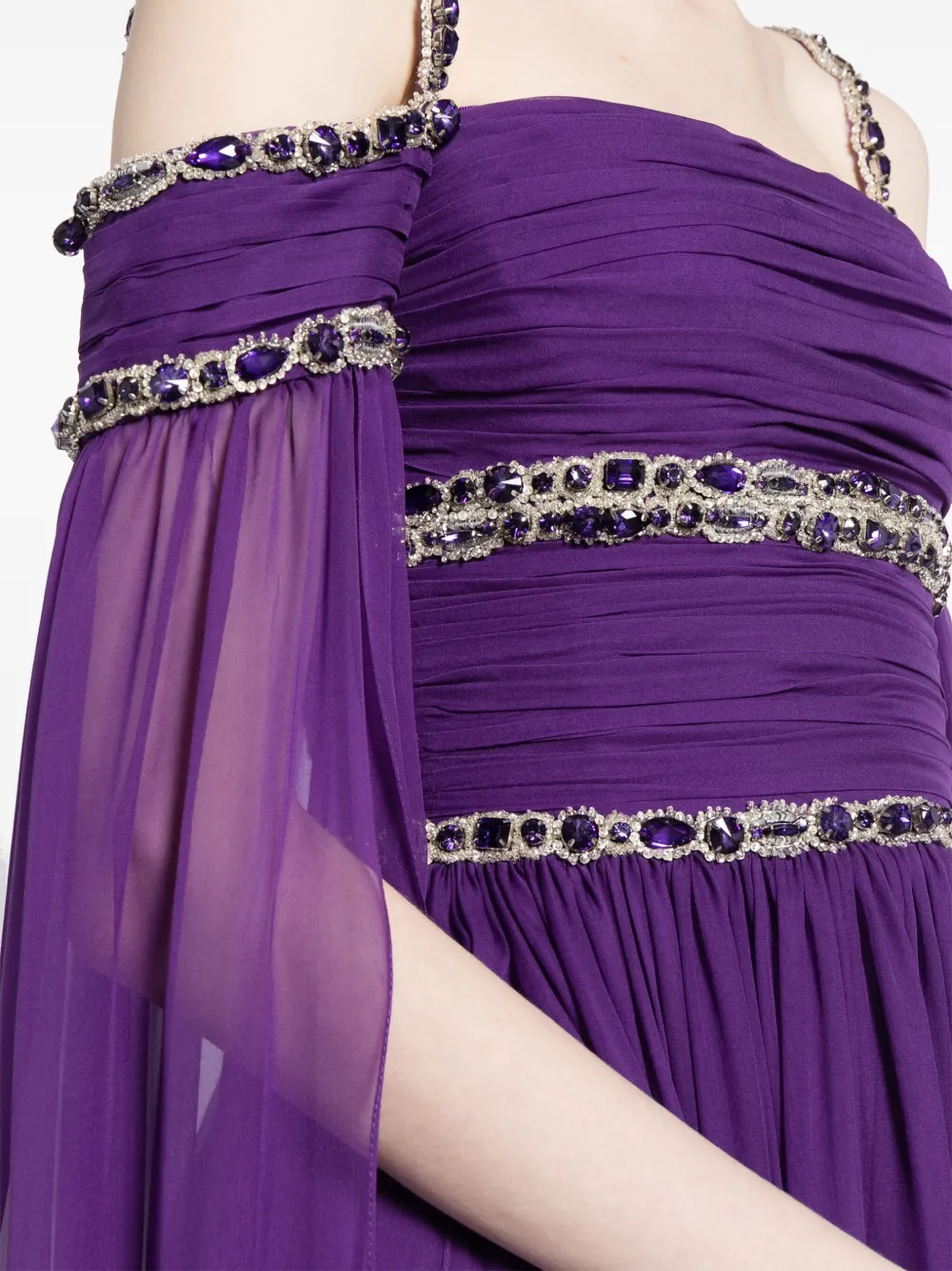 Shop Zuhair Murad Crystal-embellished Silk Gown In Purple