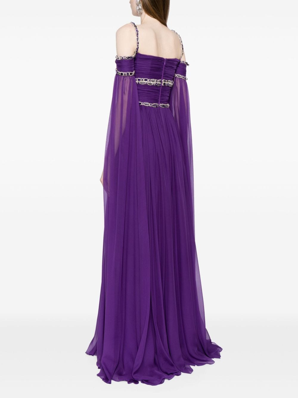 Shop Zuhair Murad Crystal-embellished Silk Gown In Purple