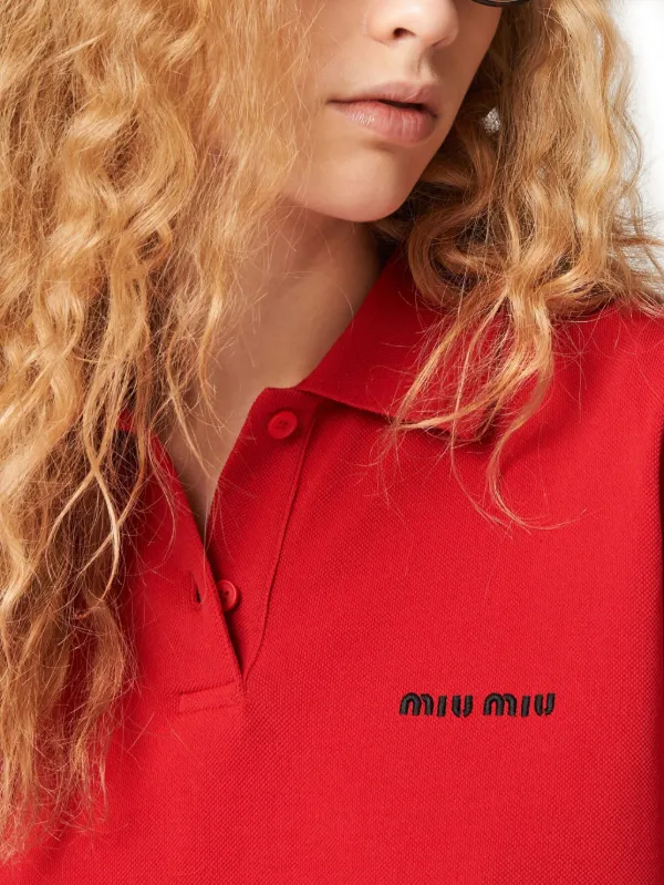 Miu Miu logo-embroidered Cotton Polo Shirt - Farfetch