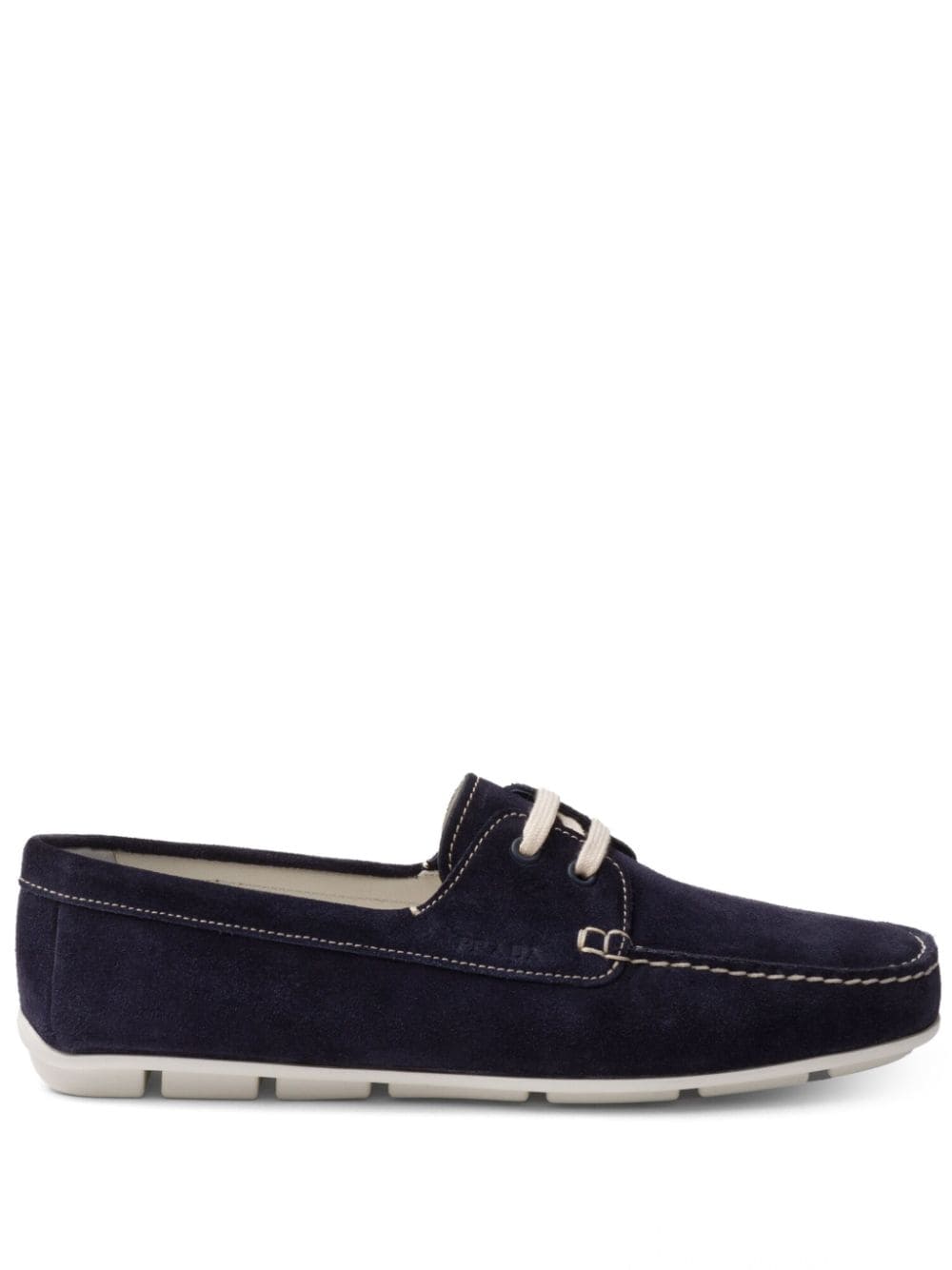 Shop Prada Suede Driving Shoes In Blue