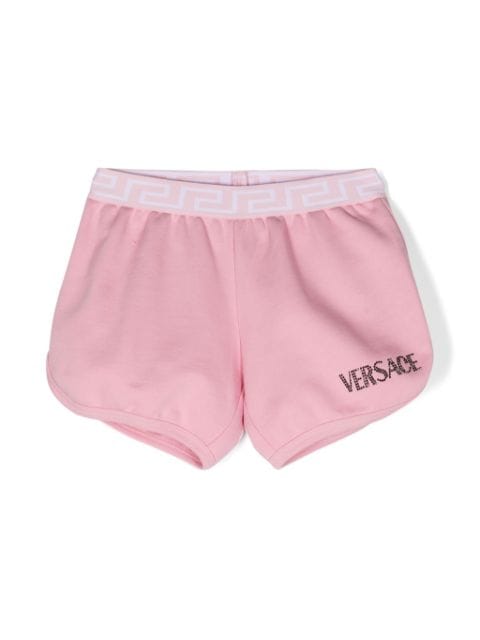 Versace Kids rhinestone-logo cotton shorts