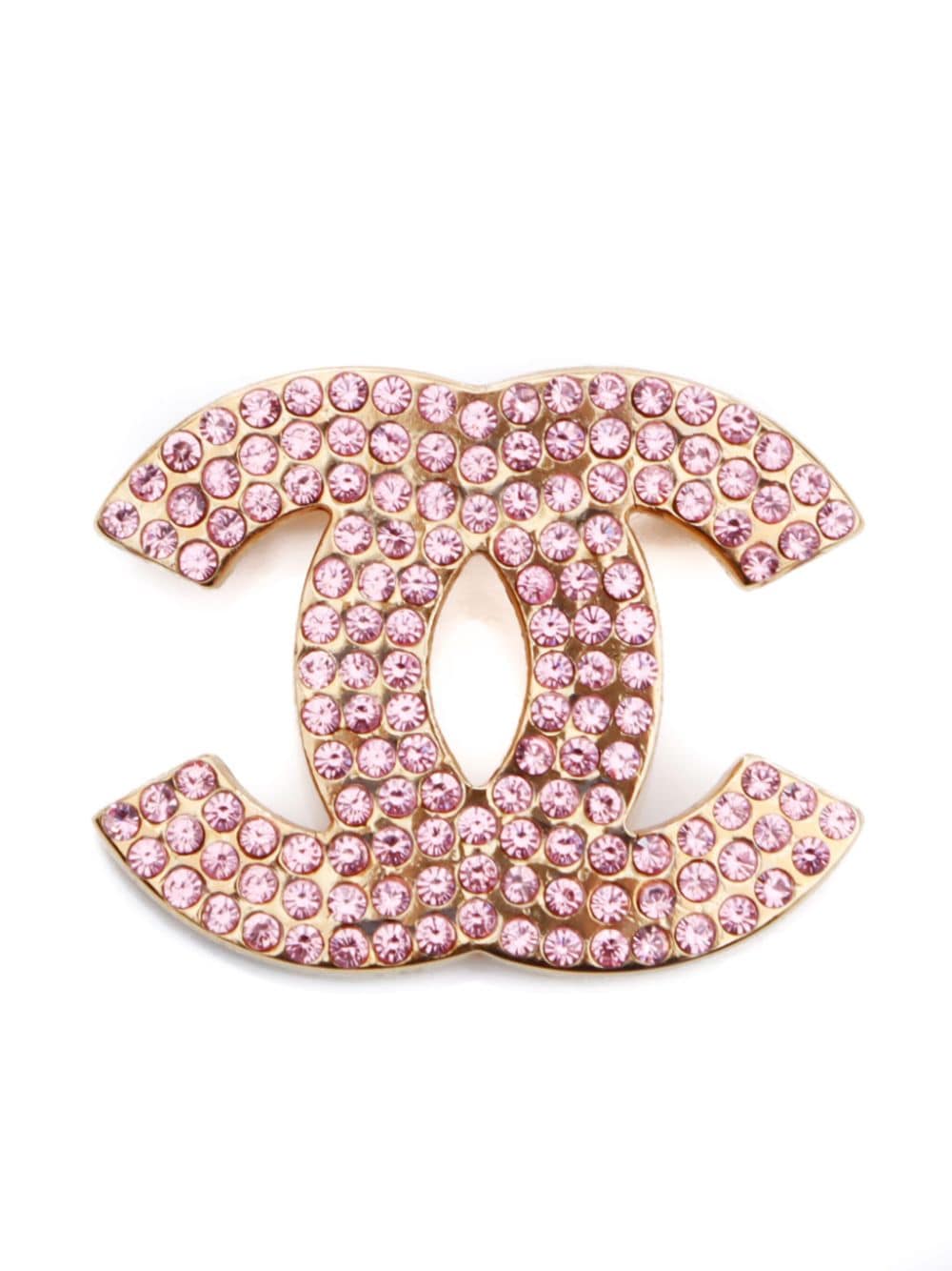 Pre-owned Chanel 2002 Cc Rhinestone-embellished Brooch In Gold