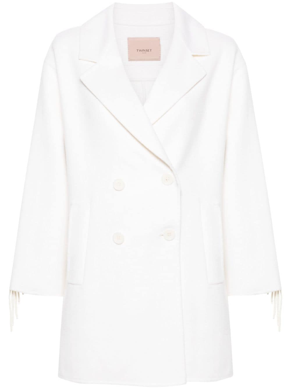 Shop Twinset Fringed Double-breasted Coat In White