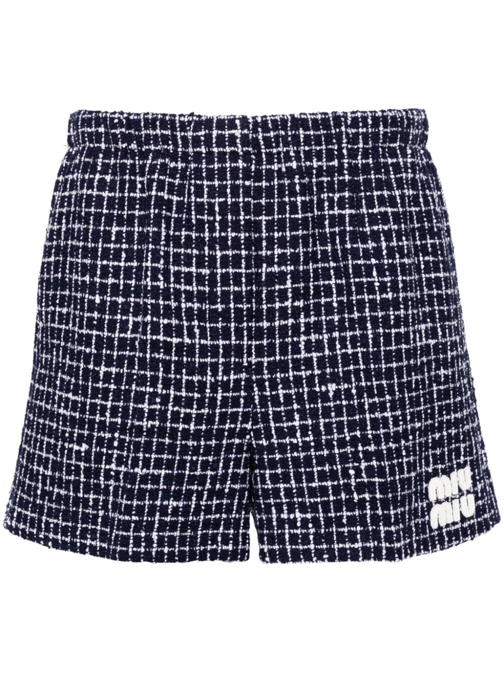 Miu Miu Logo-patch Tweed Shorts In Blue