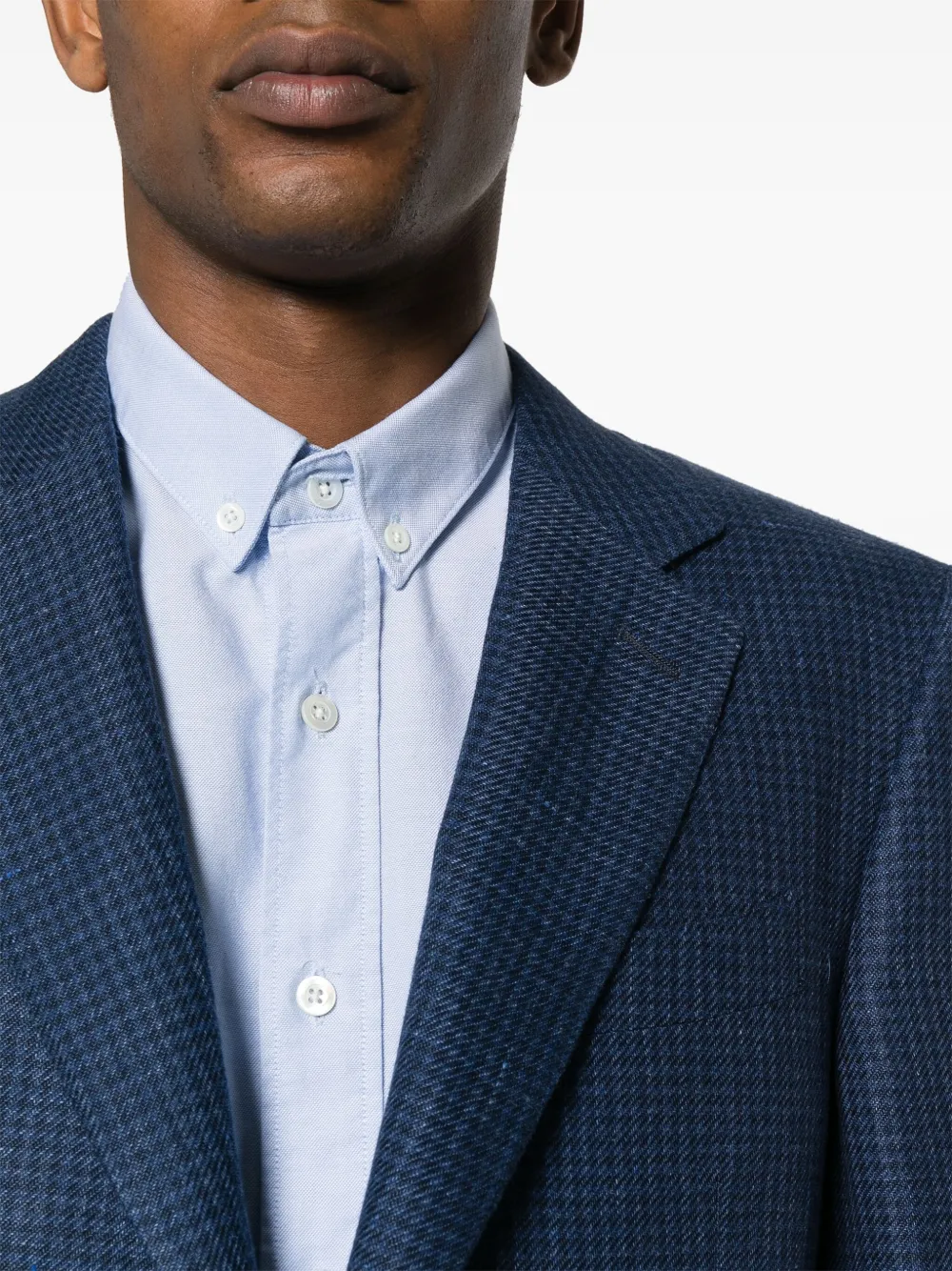 Canali Houndstooth Linen-blend Blazer In Blue