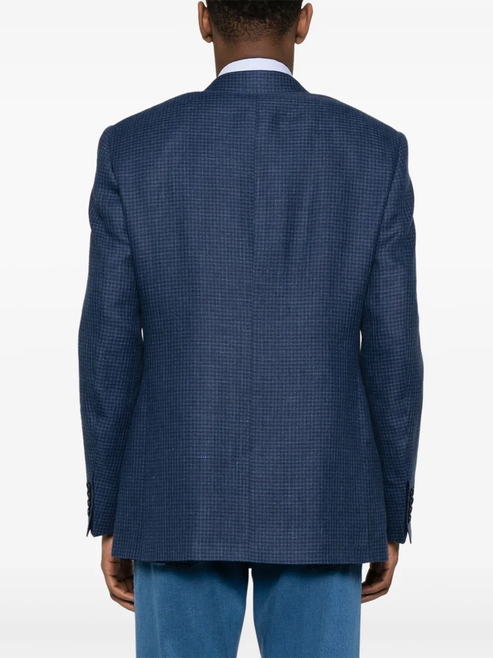 Canali Houndstooth Linen-blend Blazer In Blue