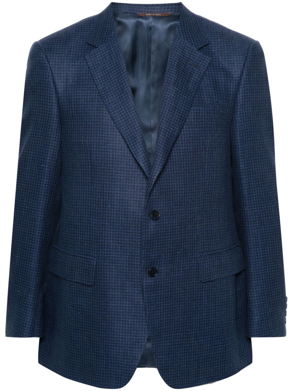 Canali Houndstooth Linen-blend Blazer In Blue