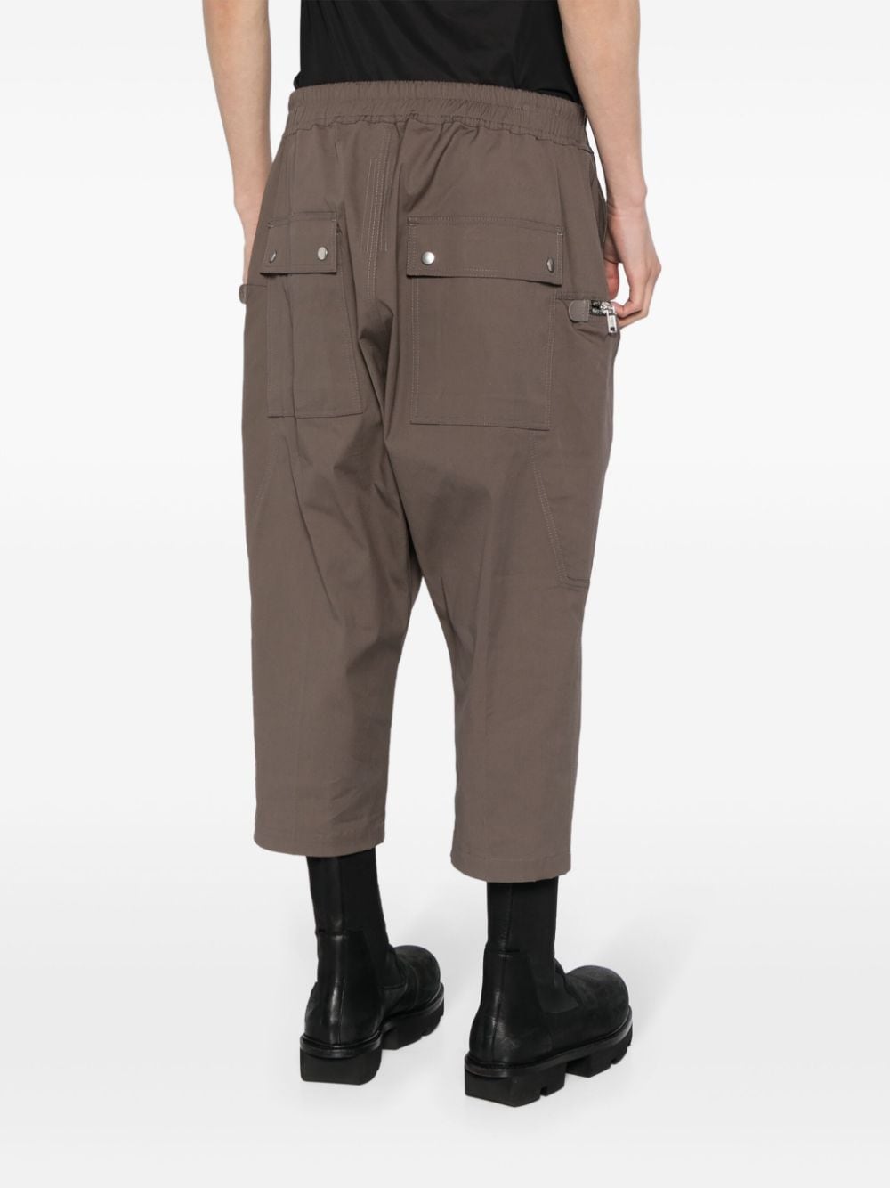 Shop Rick Owens Drawstring-waist Cropped Cotton Trousers In Brown