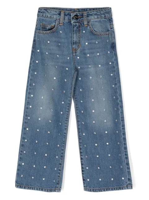 Barrow kids rhinestone-embellished wide-leg jeans