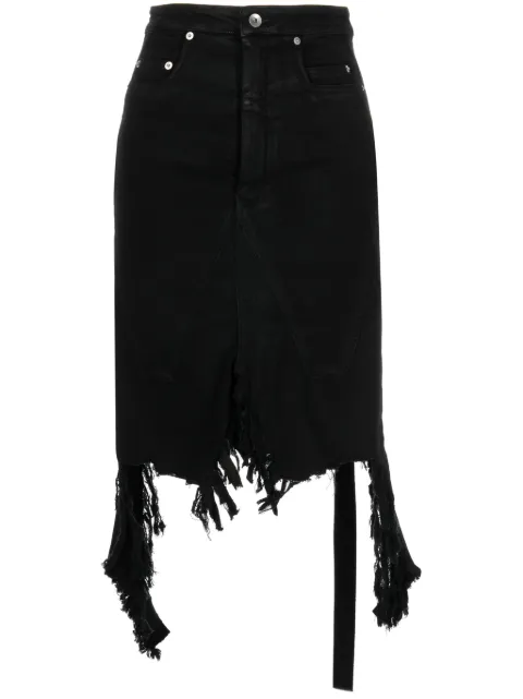 Rick Owens DRKSHDW distressed denim midi skirt