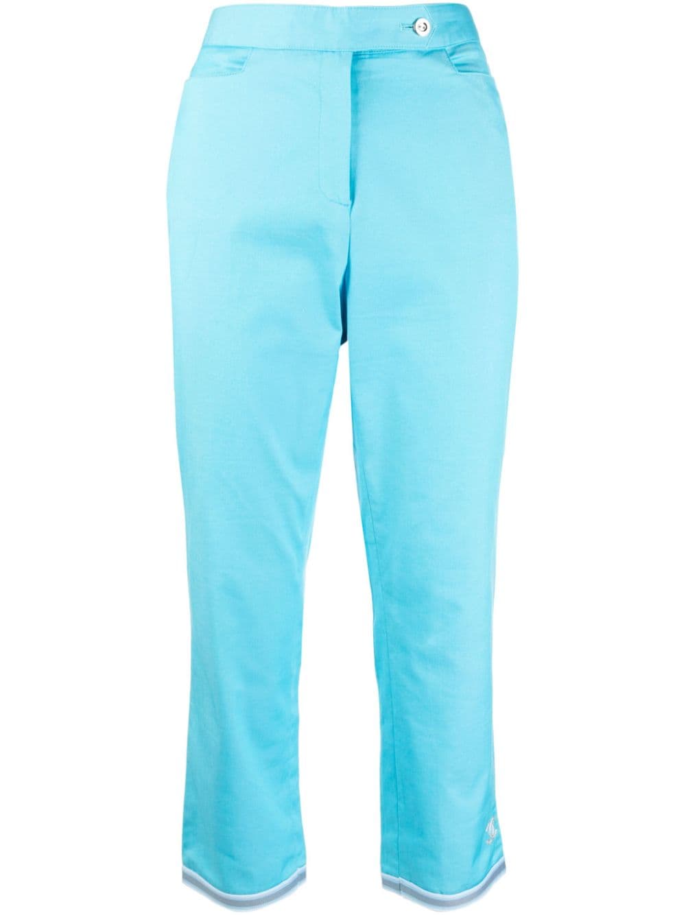 Pre-owned Chanel 2000s Cropped Slim-cut Trousers In Blue