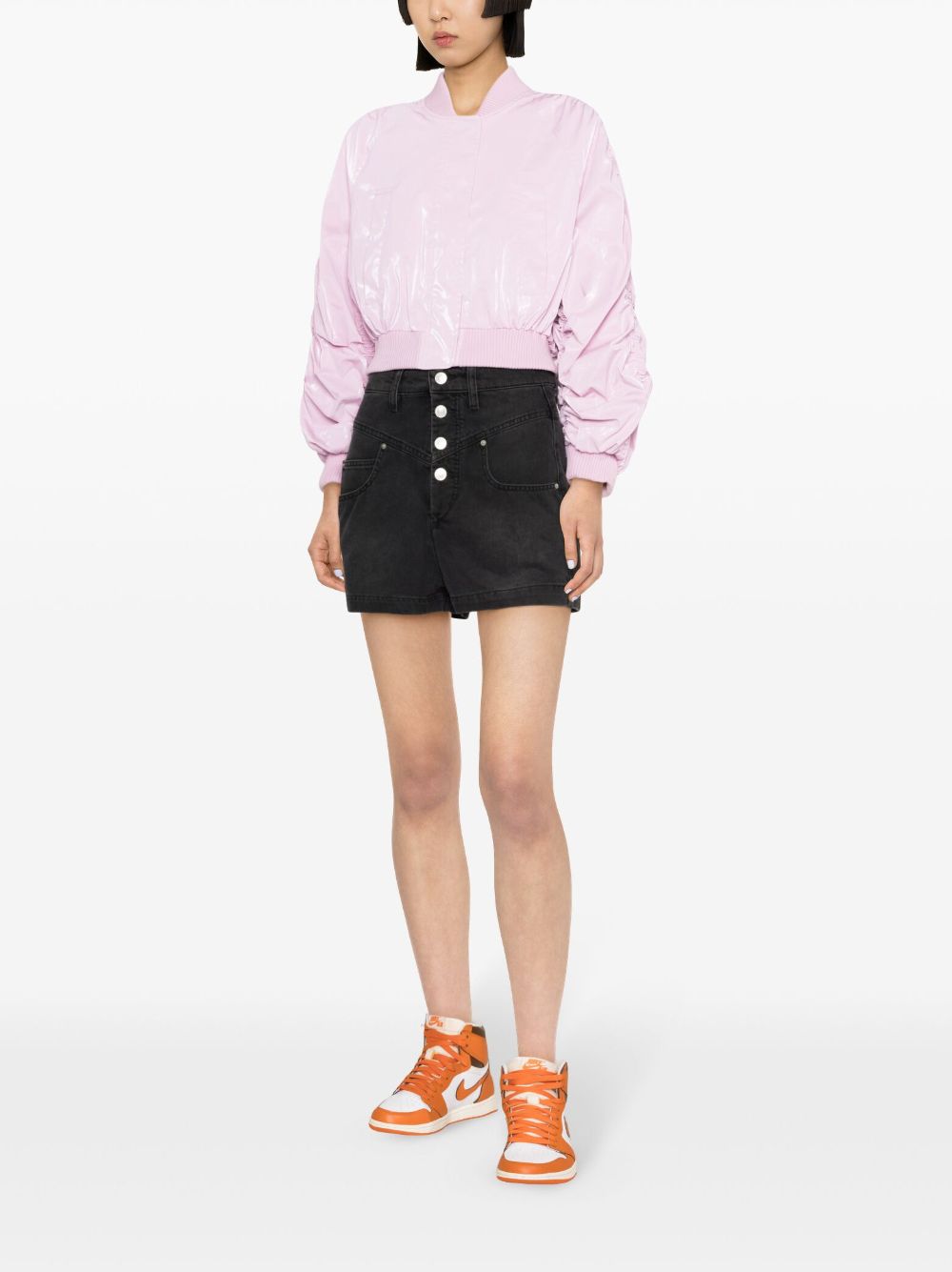 Shop Pinko Bolbe Ruched Bomber Jacket In Pink
