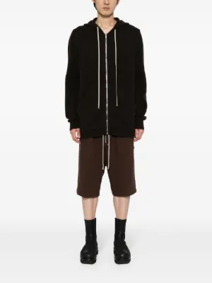 【RICK OWENS】 リブニットコットン ジップアップフーディー 大人気! RICK OWENS DRKSHDW ジップアップ レイヤード風フーディ