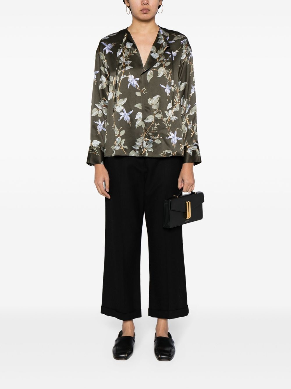 Shop Vince Bellflower Silk Blouse In Green