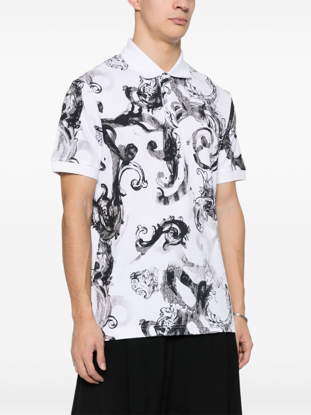 Shop Versace Jeans Couture Watercolour Baroque-pattern Polo Shirt In White