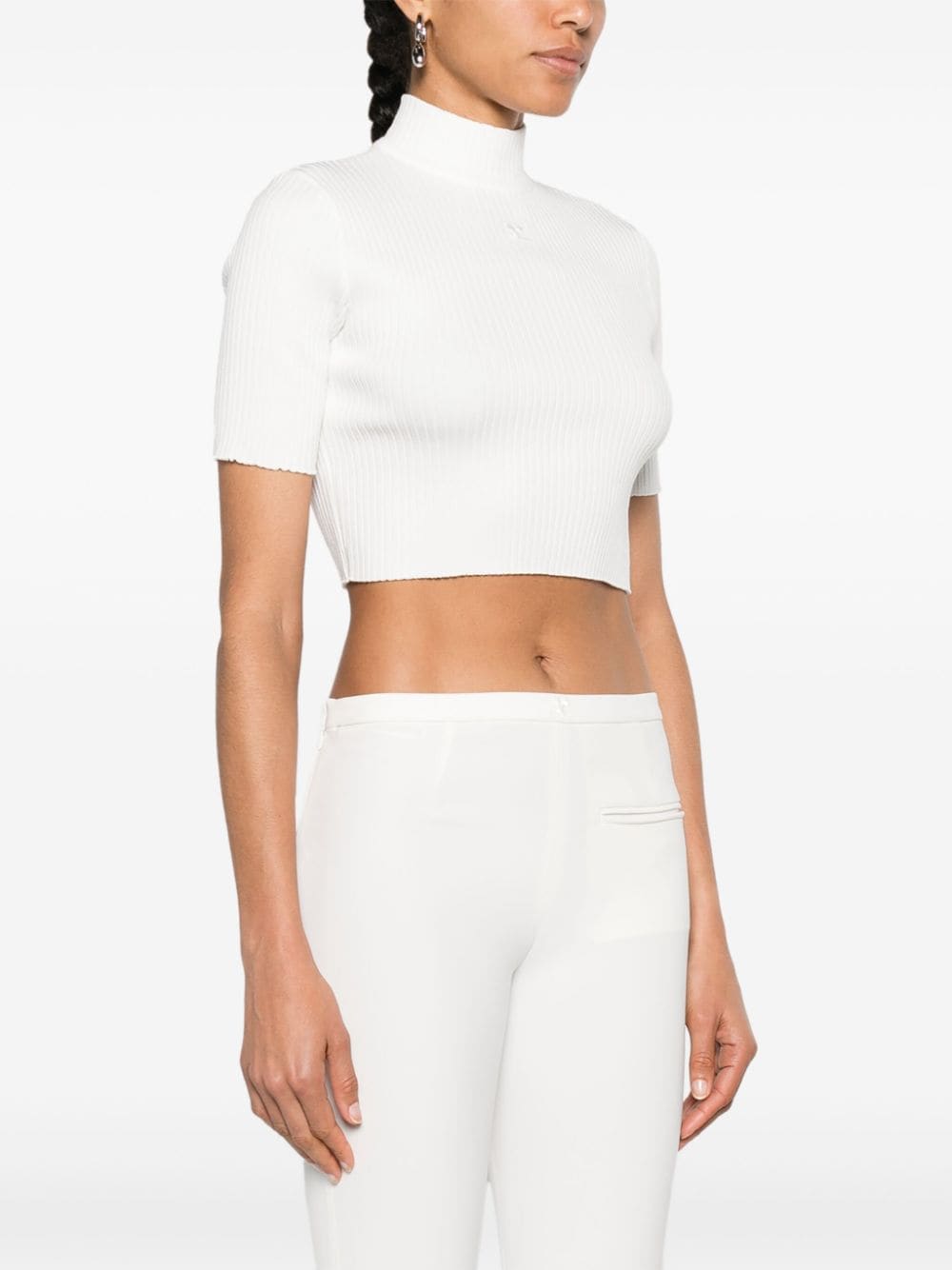 Shop Courrèges Mock-neck Ribbed Top In White