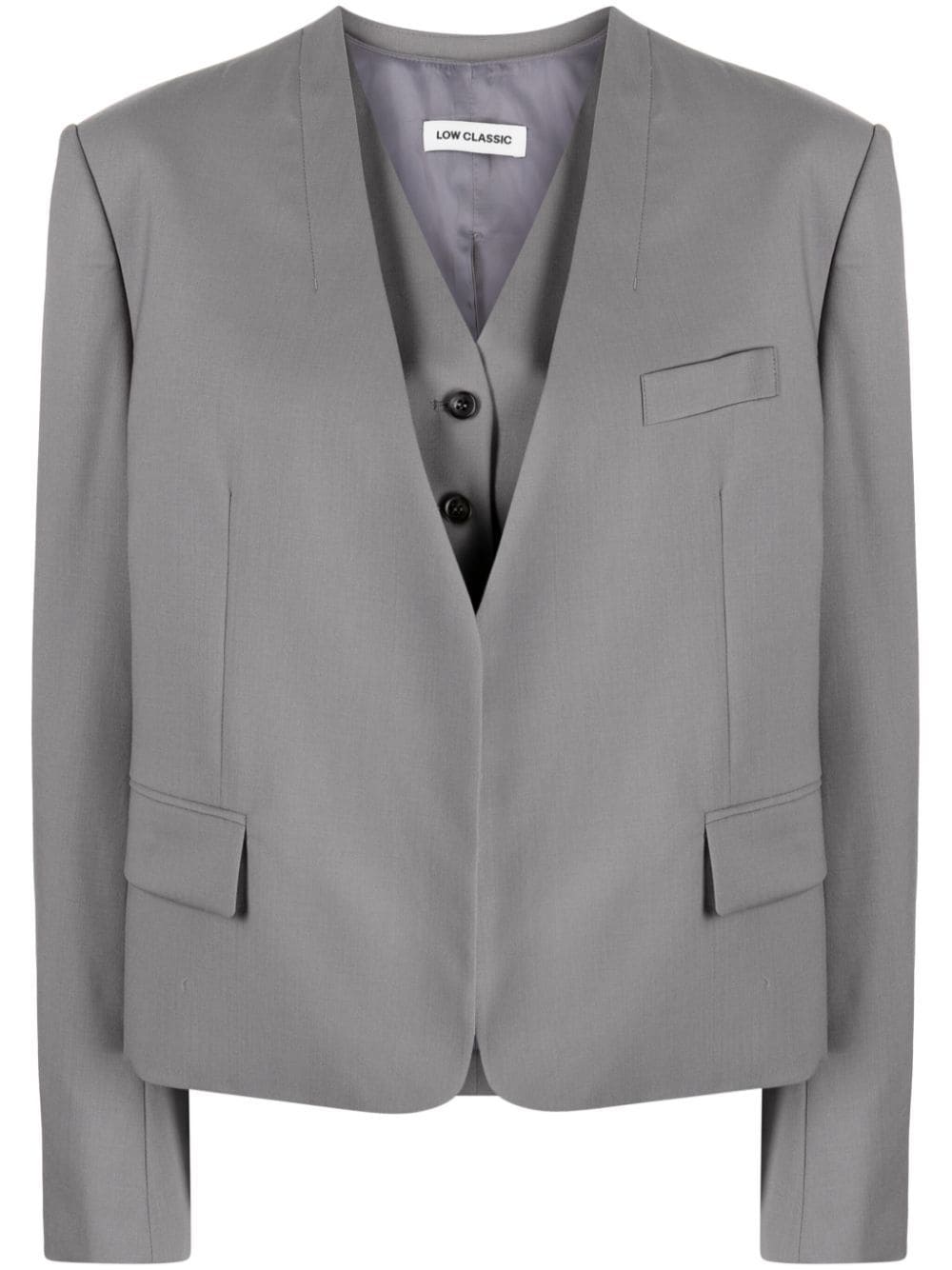Shop Low Classic V-neck Wool Vest And Blazer Set In Grey