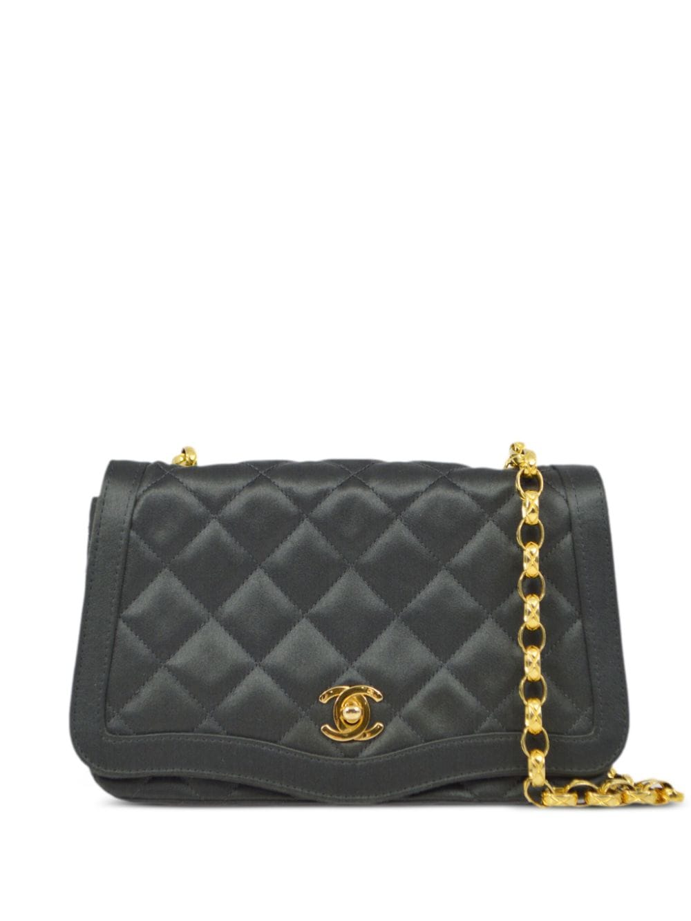 Pre-owned Chanel 1990 Cc Turn-lock Diamond-quilted Shoulder Bag In Grey