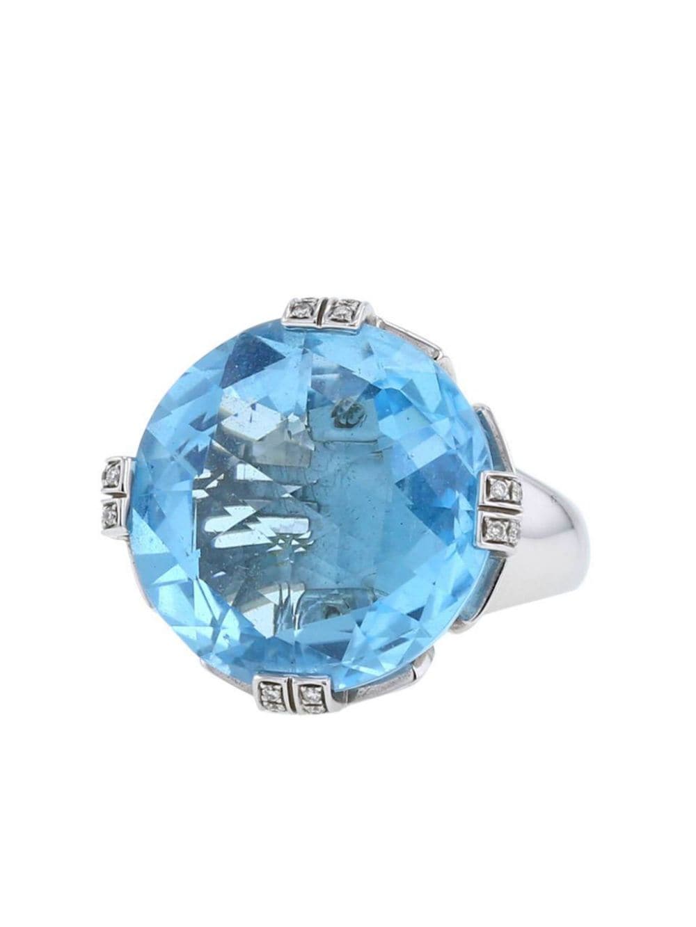 Pre-owned Bvlgari 2010s White Gold Parentesi Topaz And Diamond Cocktail Ring In Silver
