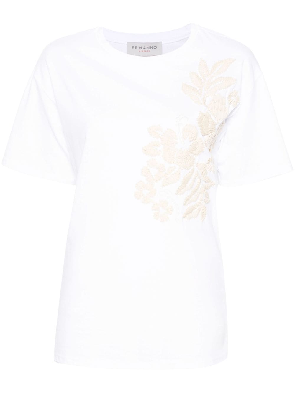 Shop Ermanno Firenze Floral-embroidered T-shirt In White