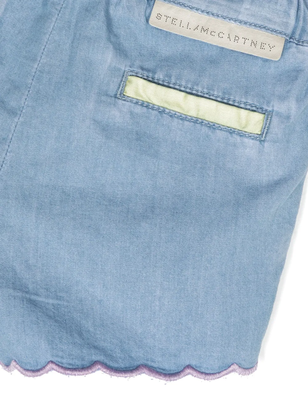 Shop Stella Mccartney Scalloped Cotton Shorts In Blue