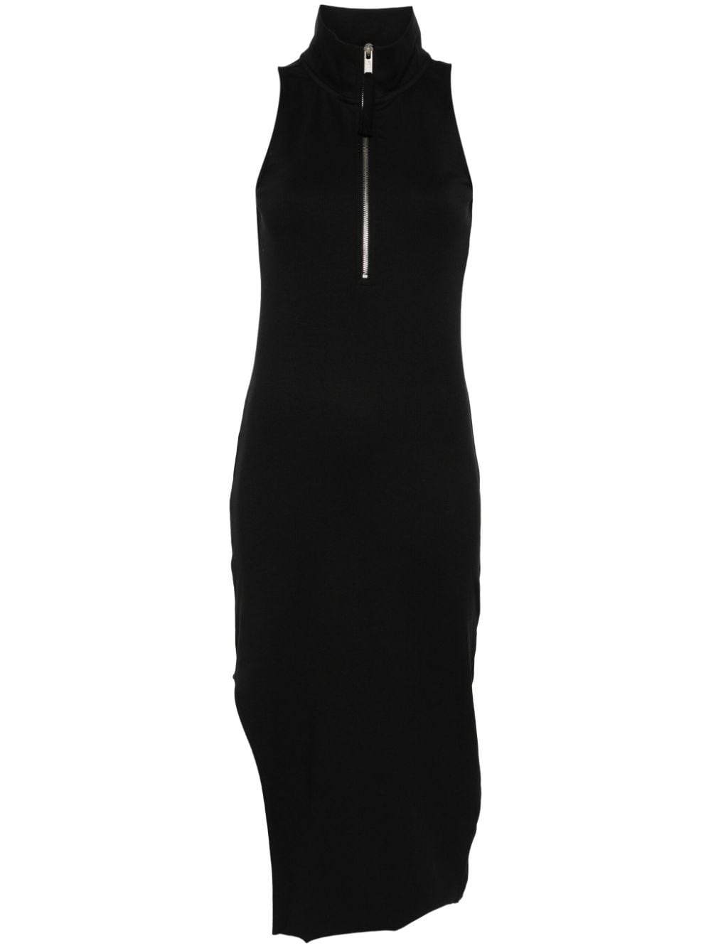 decorative-stitching side-slit midi dress