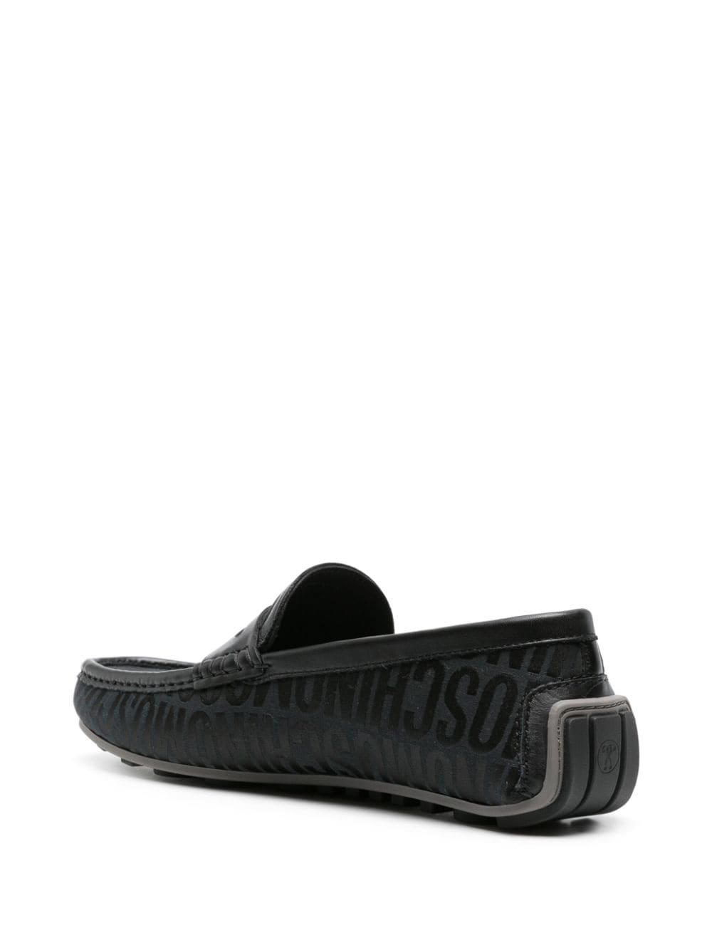 Shop Moschino Monogram-jacquard Penny Loafers In Black